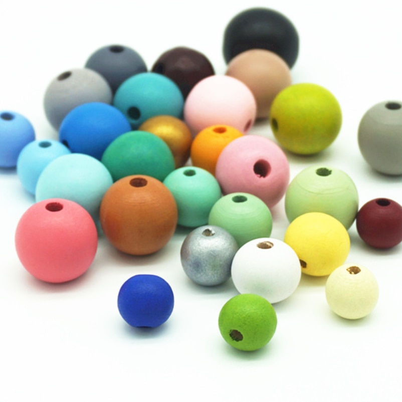 12 14 16 18 20 25 30mm Colorful Eco-Friendly Printing Round Wooden Beads Hemu DIY Crafts Jewelry Custom Kid's Toys Accessor