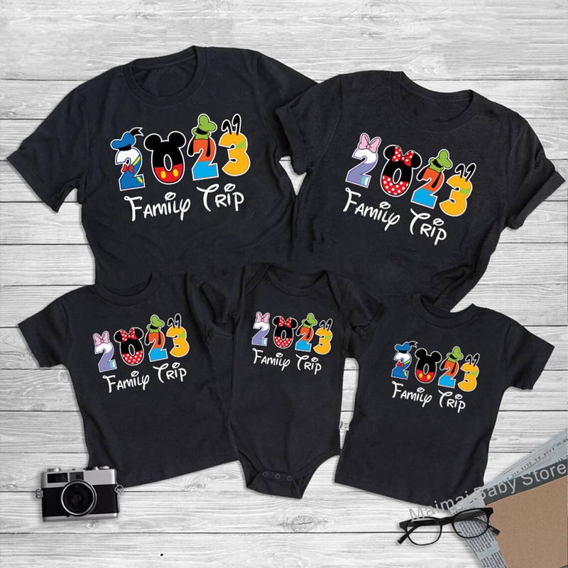 2023 Family Trip Shirts Funny Mickey Minnie Family Matching Outfits Matching First Disney Trip Dad Mom Kids Tshirt Baby Clothes