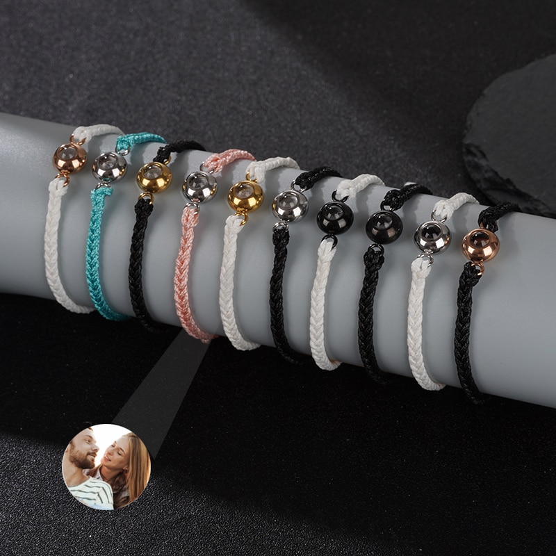 Projection Photo Bracelet in Gold Personalized Stainless Steel Custom Family Pet Photo Couples Bracelets Valentine's Day Gi