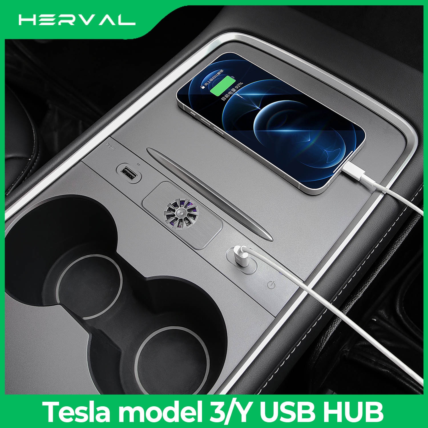 For Tesla USB HUB Model 3/Y Solid Fragrance Docking Station Multi-port Smart Center Console Dual Type C Ports Accessories 2022