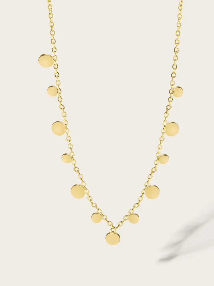 YACHAN 316L Stainless Steel Golden Chain Necklace for Women Small Geometric Round Multiple Pendants