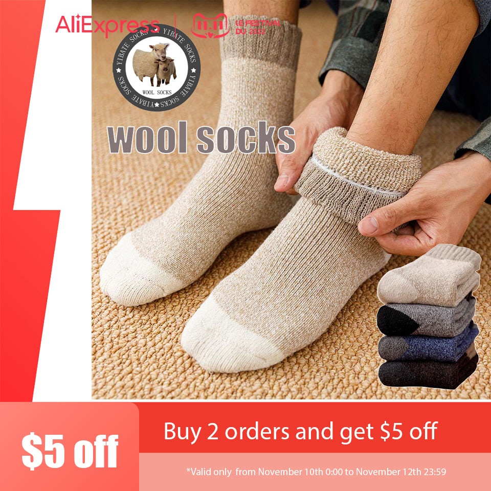Winter Men's Thick Warm Wool Socks Harajuku Retro Merino Cashmere Socks High Quality Plus Size Casual Long Socks For Men 3 