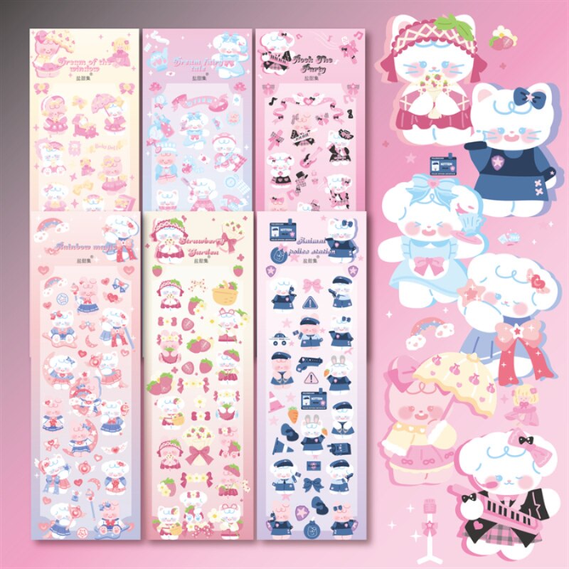Mr. Paper 4 Styles Kawaii Animal Stickers Creative Bear Cute Rabbit Hand Account Material Decoration Stationery Stickers