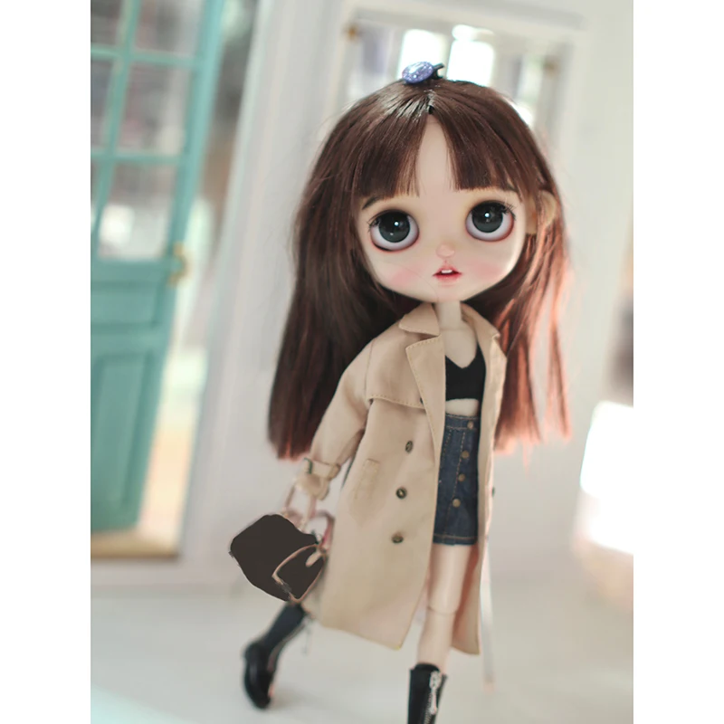 DlBell Autumn Blythe Clothes Fashion Trench Vintage Retros Double Breasted Windbreaker and High