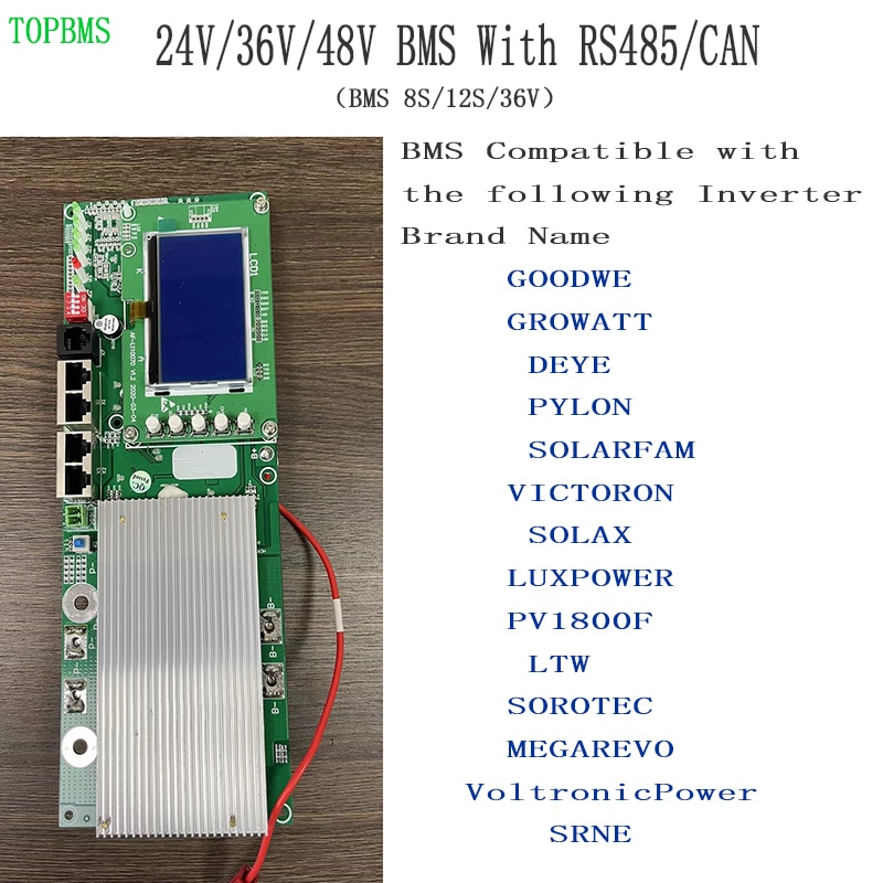 TOPBMS LiFePo4 BMS 8S 24V 12S 36V 16S 48V Li-ion BMS 7S 10S 13S 100A 150A RS485 CAN Talk to Inverter DEYE GROWATT GOODWE PYLON