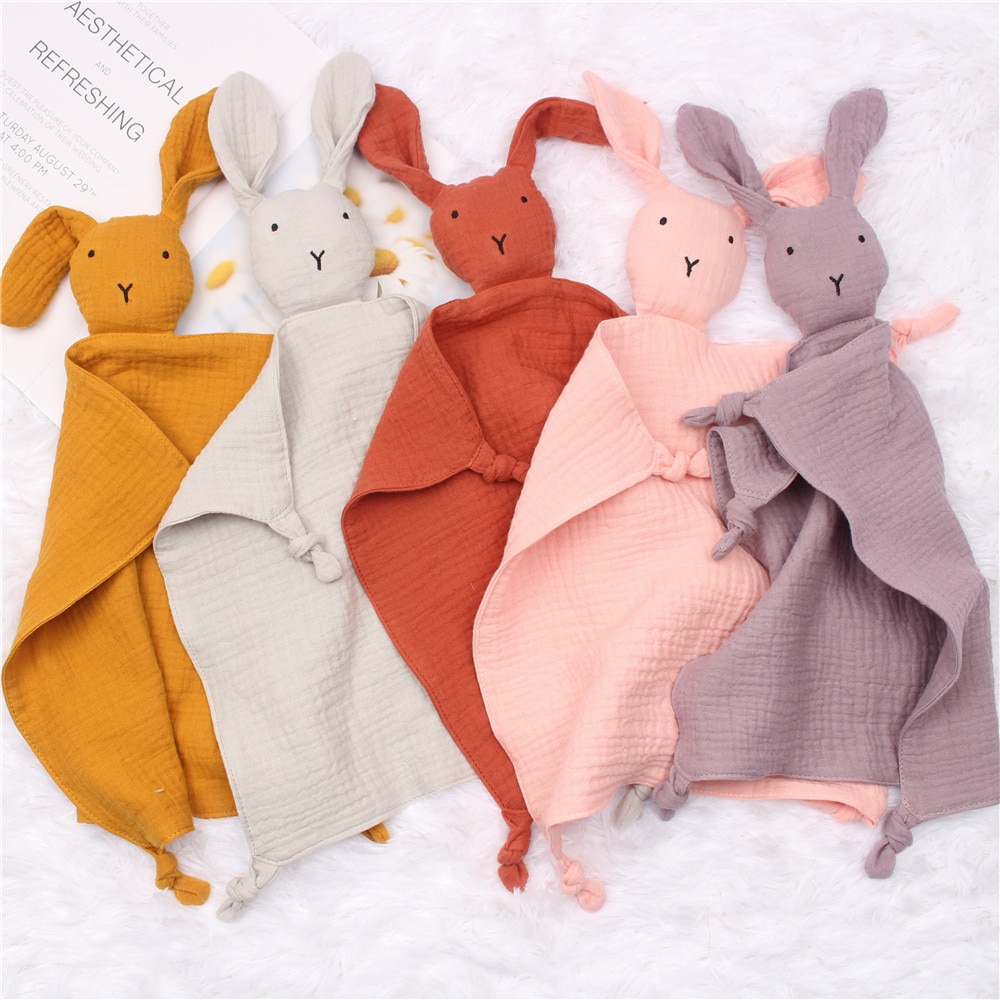 Newborn Baby Sleeping Dolls Organic Cotton Muslin Gauze Infant Bunny Comforter Towel Soothe Appease Towel Blanket Burp Cloths