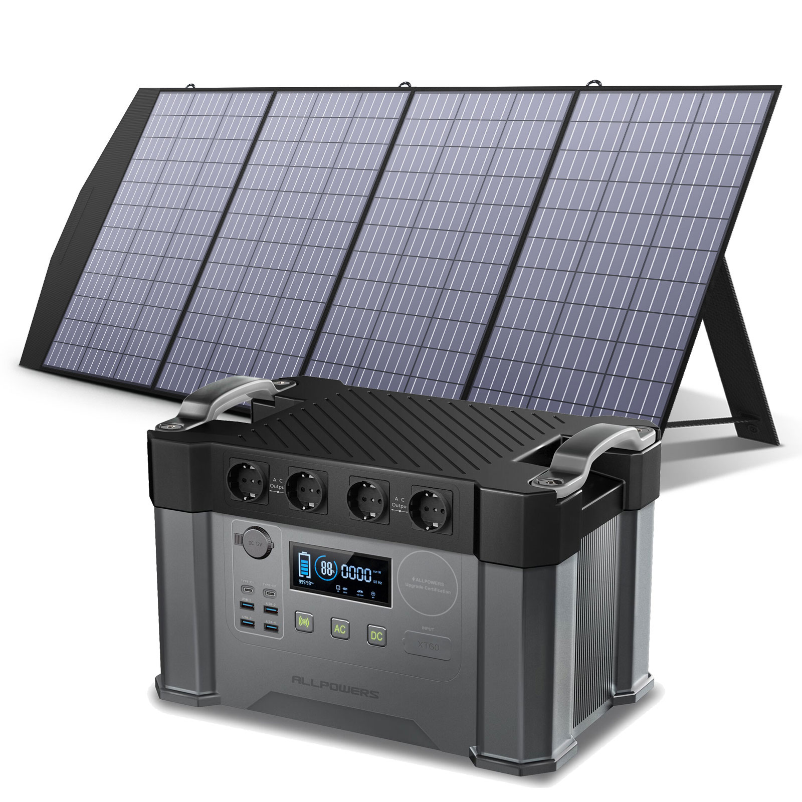 ALLPOWERS Portable Power Station 110/230V Home/Outdoor Emergency Backup Power，700W / 2000W Solar Generator With 200W Solarpanel