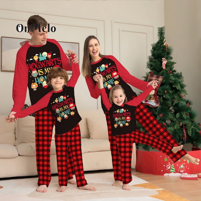 OnMelo Christmas Family Matching Outfits Long Sleeve Top+Plaid Pants Father Mother Child Pajamas Sets Xmas New Year Family Look