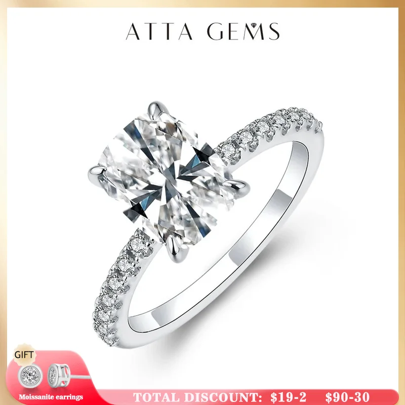 ATTAGEMS Moissanite Rings Cushion Cut 3.5CT D Color 18K 14K 10K Yellow Gold Moissanite Pass Diamond
