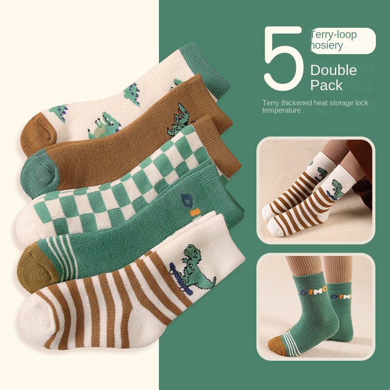 Children's socks winter thickening warm children's terry socks cartoon dinosaur boy socks cotton
