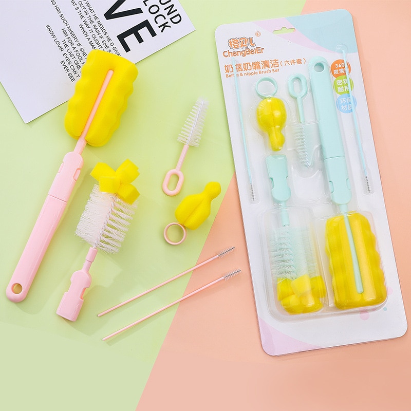6Pcs/Lot Baby Bottle Brush Set Baby Pacifier Cup Nipple Cleaning Brushes Soft Sponge Head Cup Brush Bottle Clean Tool For Baby
