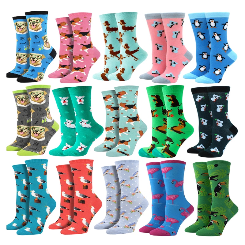 Women Cute Funny Socks Design Novelty Happy Dog Sloth Flamingo Penguin Bird Animal Cartoon Socks Girl Trend Hip Hop Nice Sock