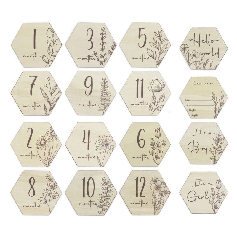 Wooden Baby Monthly Milestone Photo Card Double Side Engrave Pregnancy Thick Card Perfect Keepsake for Fresh Mommy P31B