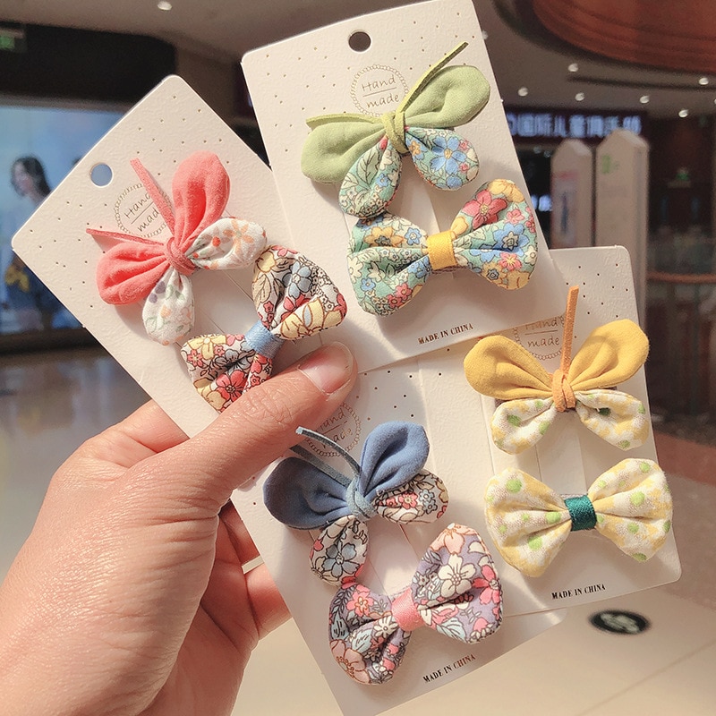 2 PCS/Set Kids Bow Hairpin Girl Floral Clips Fresh Cute Anti-hurt Hair Pin Fashion Princess Headwear Baby Accessories Barrettes