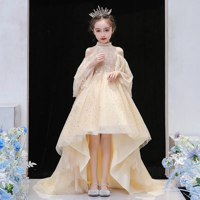 Kids Girls Christmas Formal Evening Long Dresses Fairy Gown Maxi Dress Up Costumes for Teens luxury girl children's party D