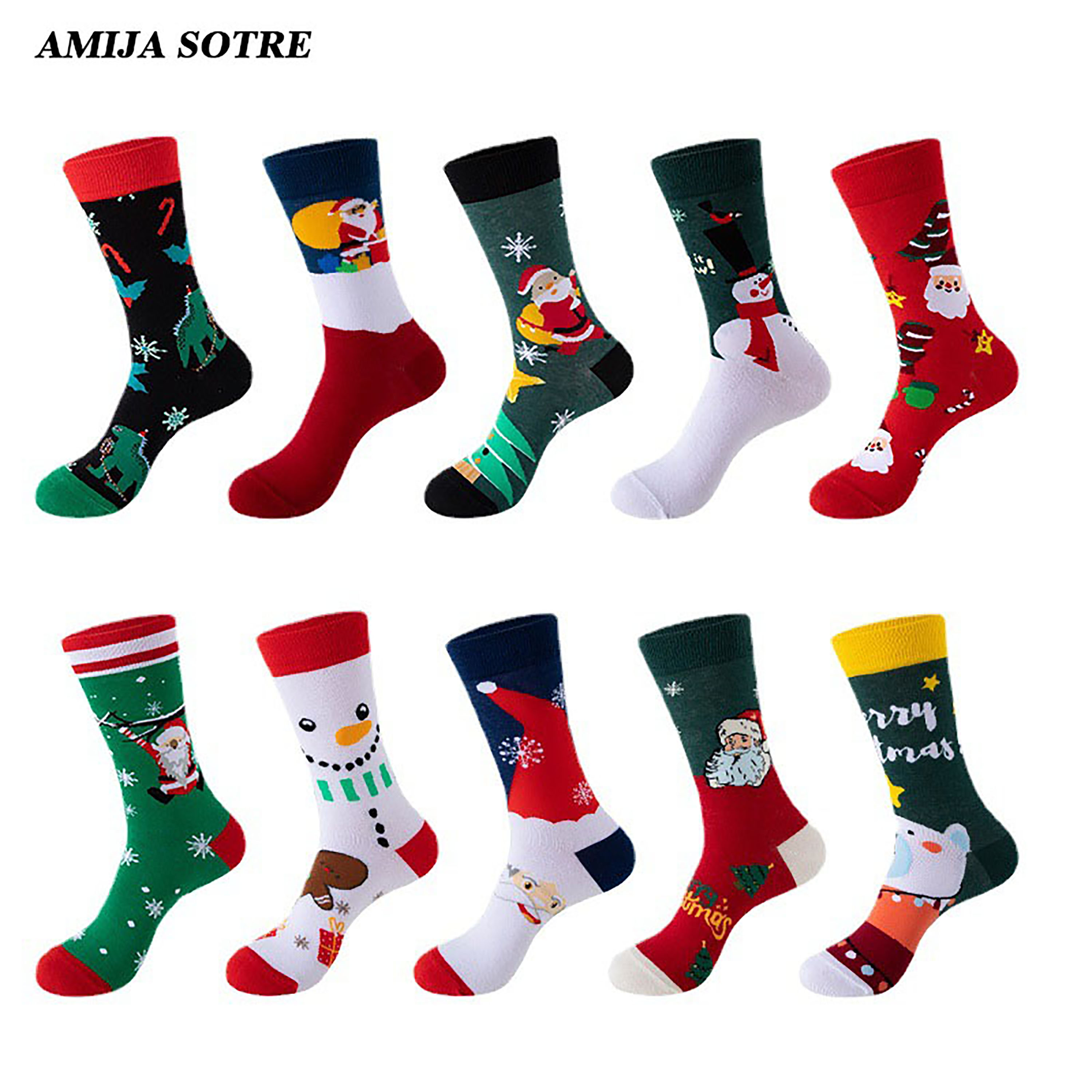 Funny Christmas Socks Xmas Santa Claus Tree Snowflake Elk Snow Gingerbread Man Cotton Tube Crew Happy Sock Men New Year Gifts So