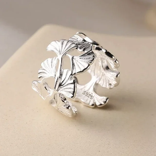 BF CLUB  Silver Color Ginkgo biloba Rings For Women Counple Wedding Engagement Silver Women's