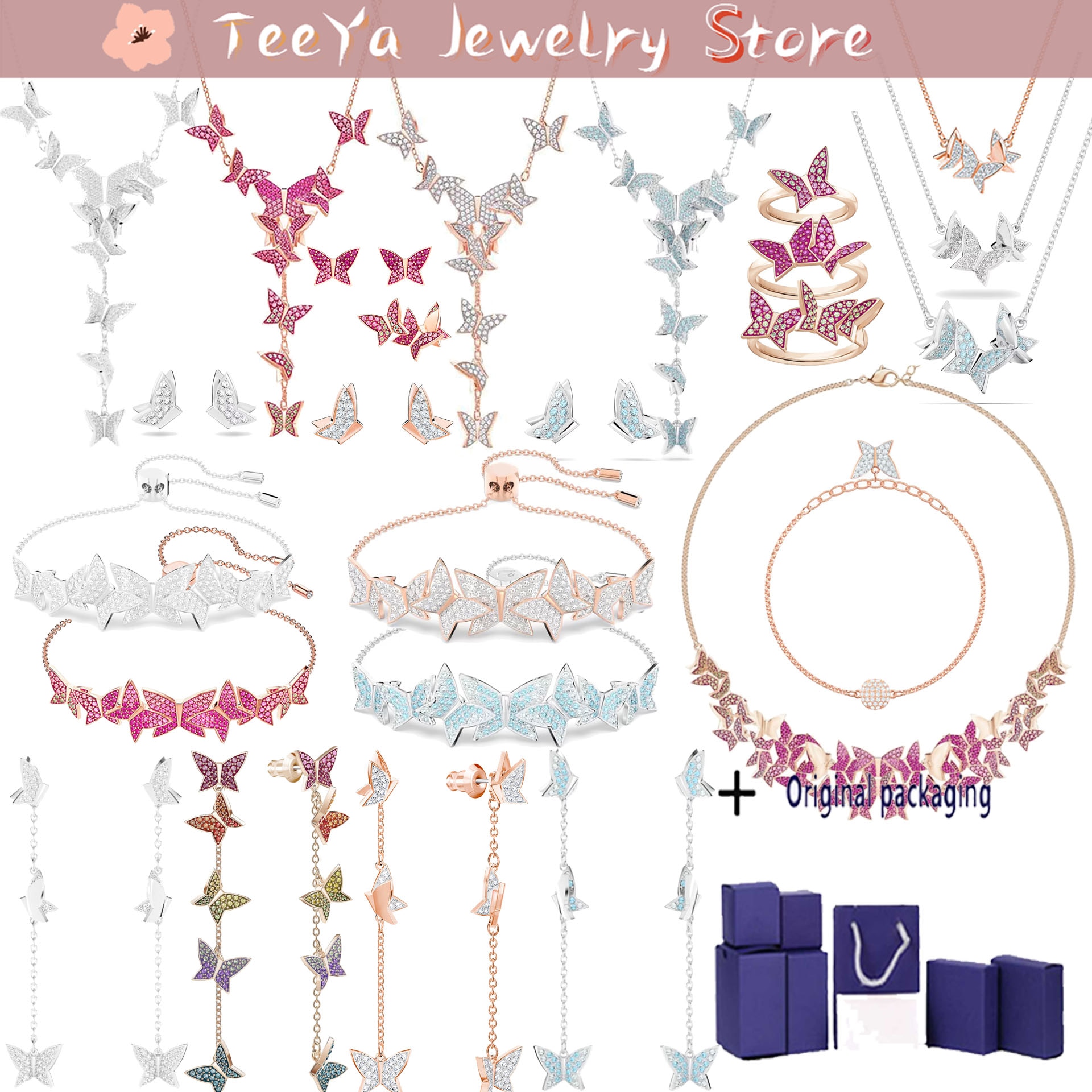 Original Swa Lilia 2023 Trend Christmas Charm Fine Jewelry Sets Butterfly Ring Earring Necklace Bracelet for Women With Box