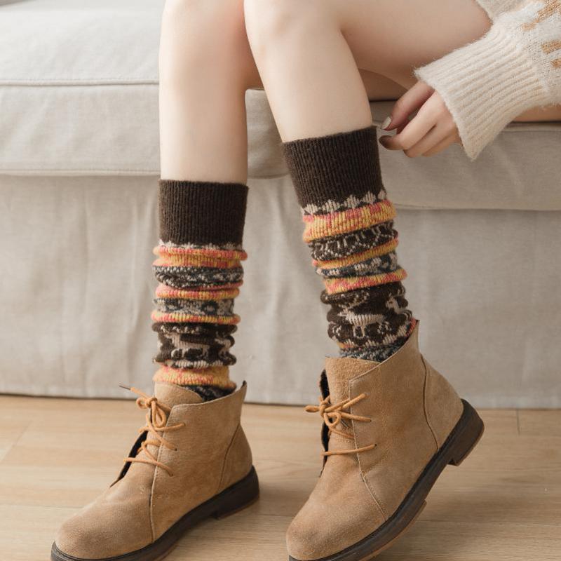 Deer Snowflake Stockings Over The Knee High Stockings Shin Guards Rabbit Wool Warm Jk Tidal Socks Female Winter Accesssories