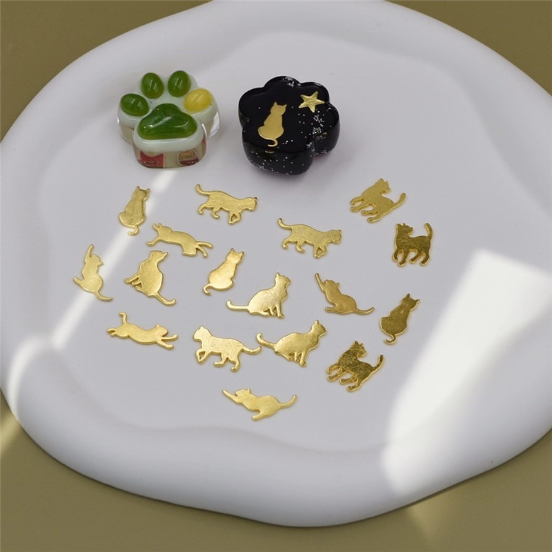 SNASAN 24pieces Metal Cat Handmade Materials UV Epoxy Jewelry Filling Materials Lovely Animals Beads Metal Sheet