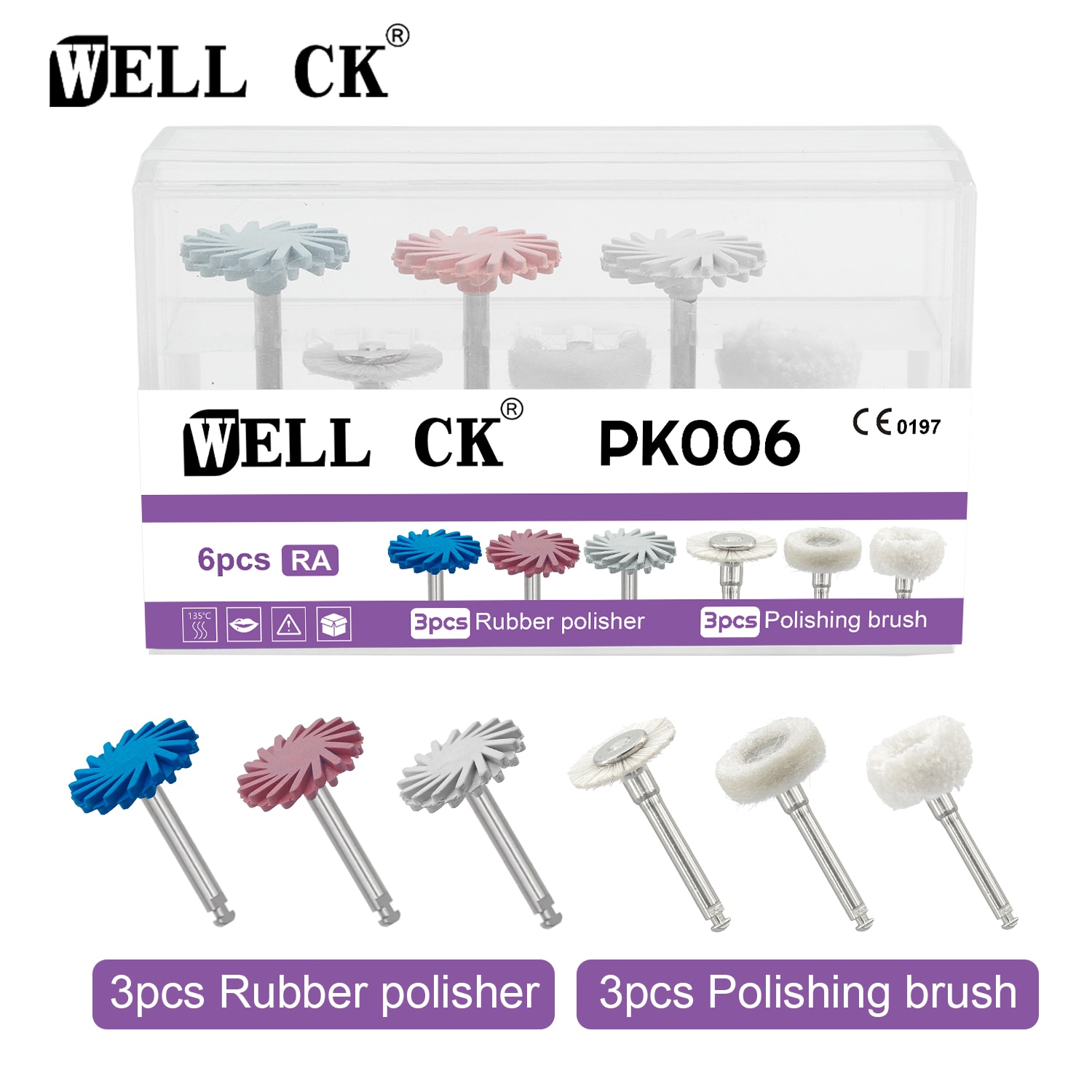 6pcs/Box Dental Rubber Polisher Composite Flat Dental Polishing Brush Resin Polishing Diamond System RA Disc 14mm Wheel Kit