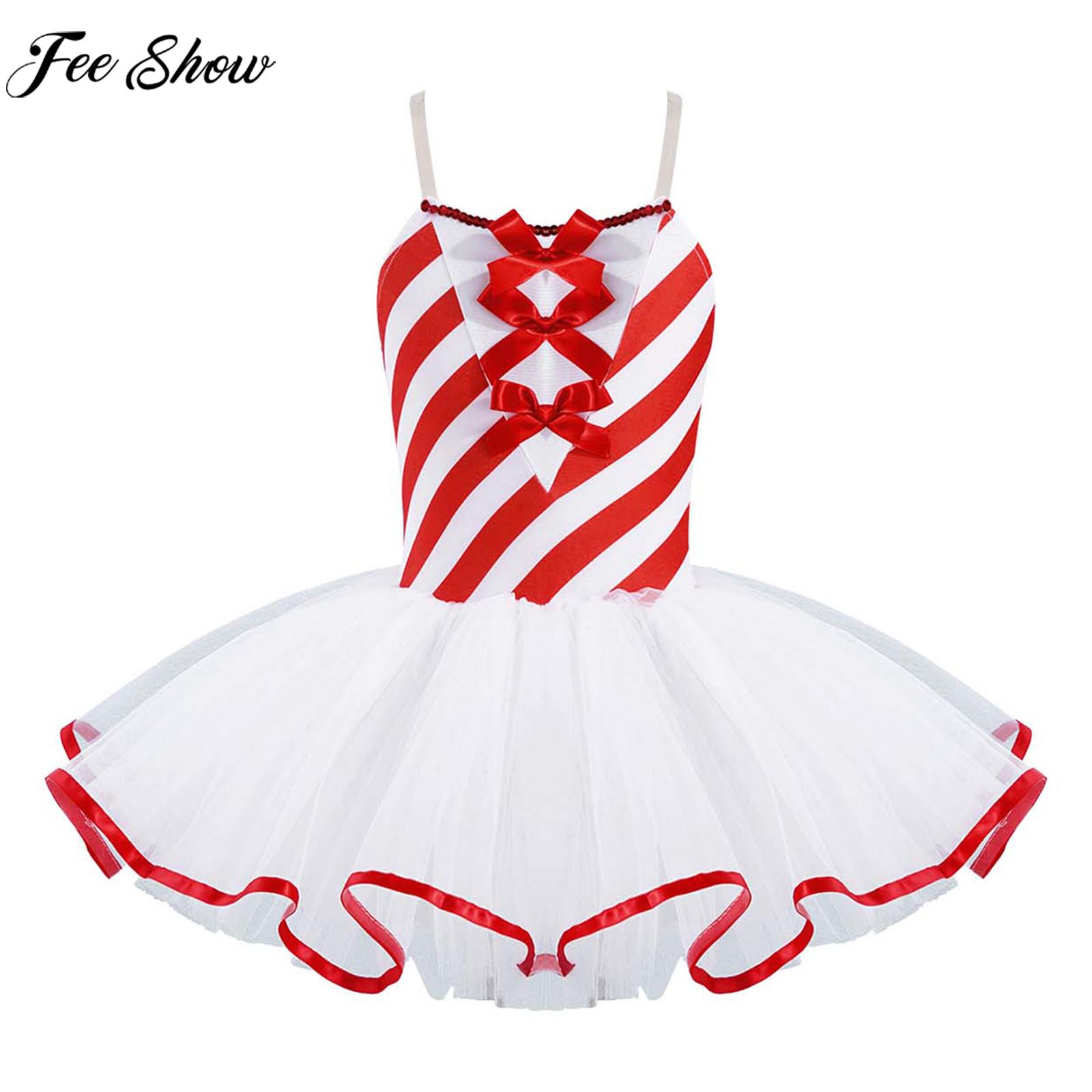 4-16Y Girls Christmas Dance Dress Sleeveless Mesh Tutu Theme Party Carnival Ballet Figure Skating Stage Performance Costume