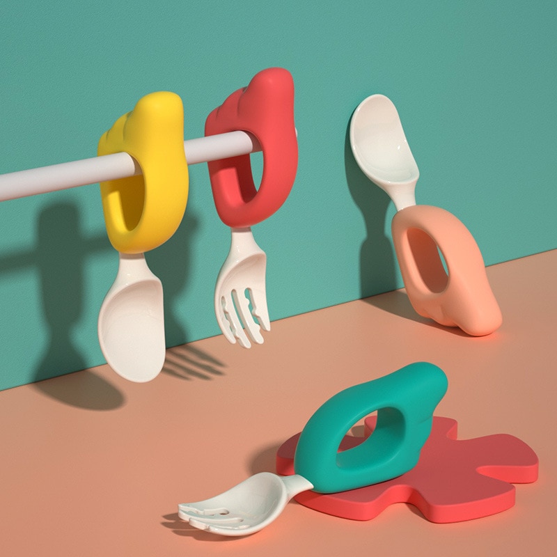 2Pcs Baby Spoon Fork Learn To Eat Training 1-2 Years Old To Eat Baby Child Feeding Set Complementary Food Fork Plastic Tableware