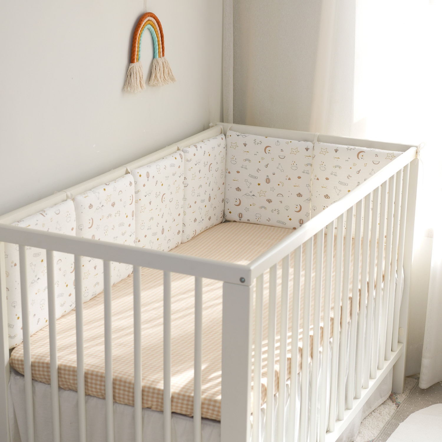 6 pcs Baby Crib Fence Set Bear Embroidery Baby Crib Bumper Children's Cot Bumper Qualited Cotton Baby Bed Protection Bumper