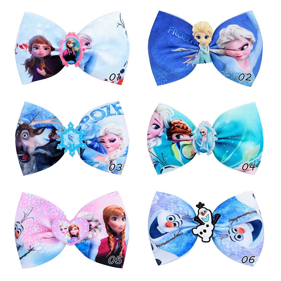 Disney Kids Hairpin Girls Sequin Bow Hairpin Princess Elsa Series Hair Accessories Girls Cute Side Clip Birthday Party Gift