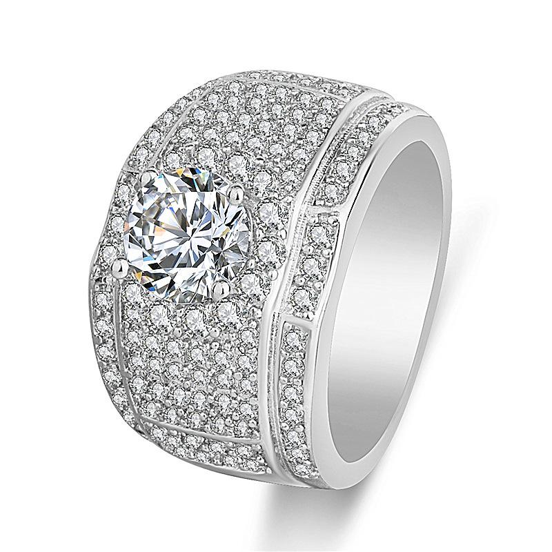 Full diamond group set 1.5 carat simulation moissanite men's exaggerated big ring
