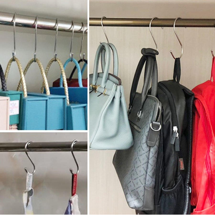 10x S Hook Kitchen Bedroom Multi-function Railing Organizer Hooks Hanging S Shape Hooks Stainless Steel Hook Tools Gancho Percha