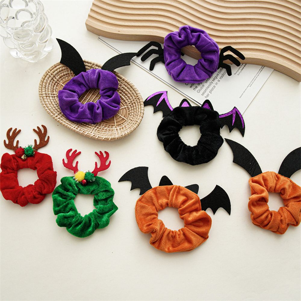 Halloween Christmas Flannel Scrunchie Velvet Girls Elastic Hair Bands Ponytail Holder Hair Ties Festival Hair Accessories
