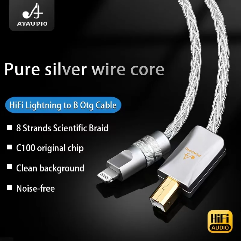 HIFI Lightning To USB B OTG Cable High Quality Pure Silver Otg Typec Aduio Cable For Phone and DAC