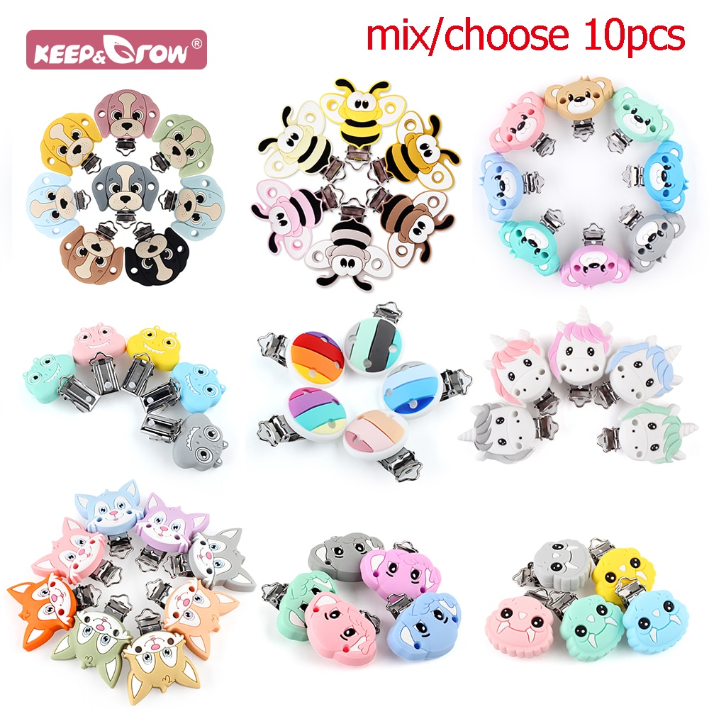 10pcs Baby Pacifer Clips Cartoon silicone Teether Clip DIY Pacifier Chain Baby Nipple Holder Nursing Teething baby accessories