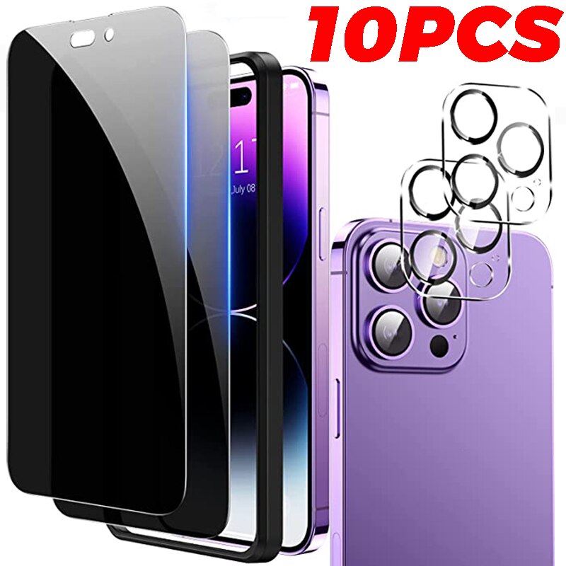 10Pcs Privacy Protection Film for IPhone 14 Pro Max Screen Tempered Protective Film for IPhone 14 Silk Screen Camera Lens Film