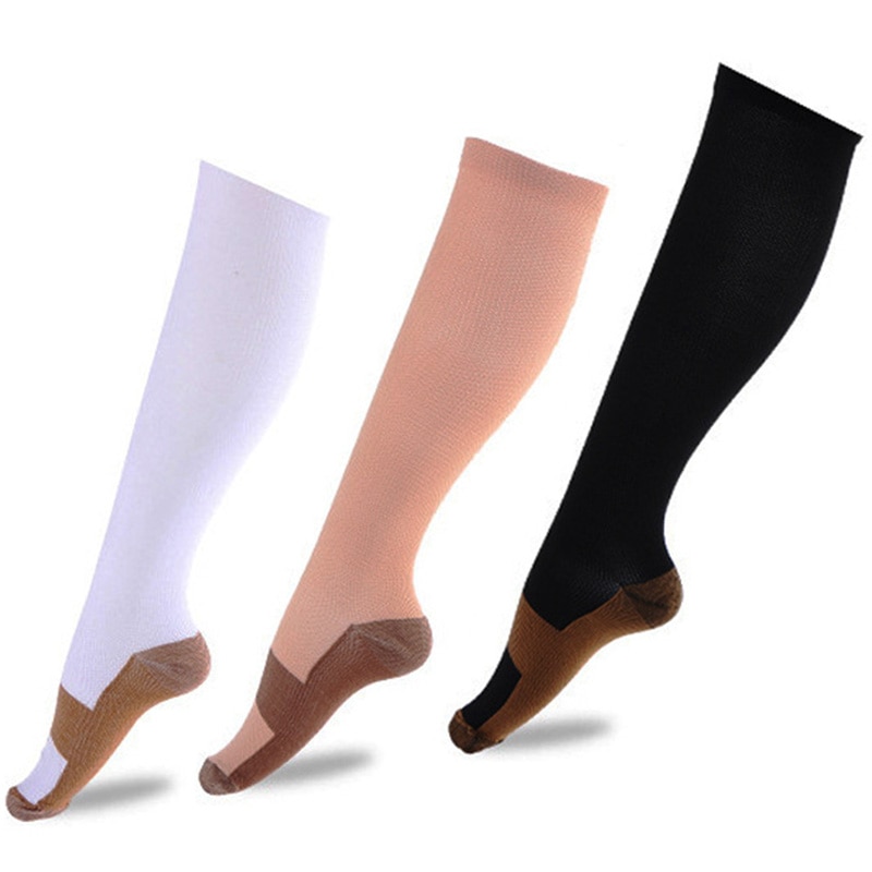 Unisex Copper Compression Stockings Women Men Anti Fatigue Pain Relief Compression Socks Nylon Varicose Vein Knee High Stockings