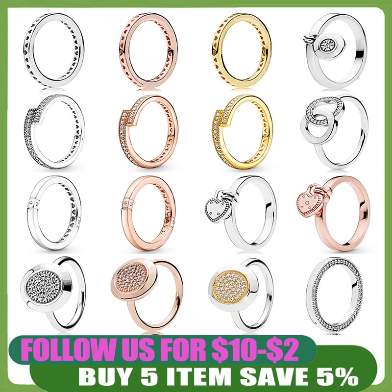 925 Sterling Silver Ring With Princess Crossover Pavé Triple Band Pan Logo Crystal Ring For Women Wedding Jewelry Gift