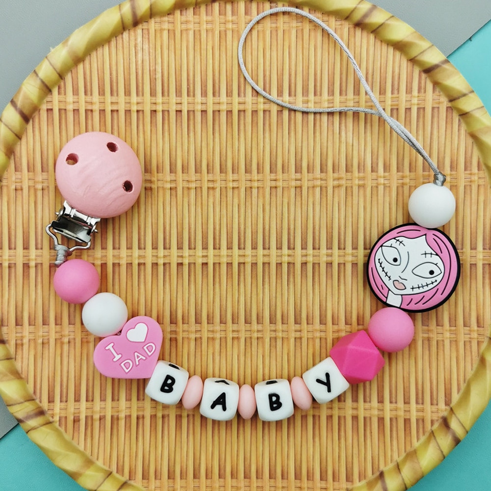Custom English Russian Letters Name Baby Silicone Witch Pacifier Clips Chains Teether Pendants Baby Teething Kawaii Toys Gifts