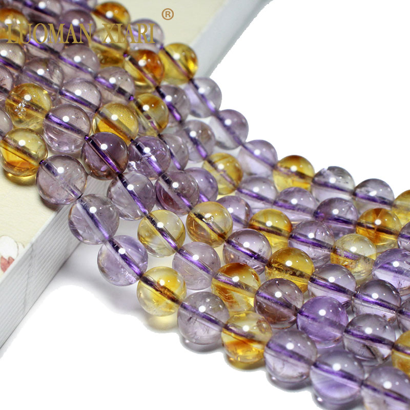 LUOMAN XIARI Natural Ametrine Quartz Loose Round Stone Beads Crystal for Jewelry Making Diy Bracelet Necklace Material 38cm