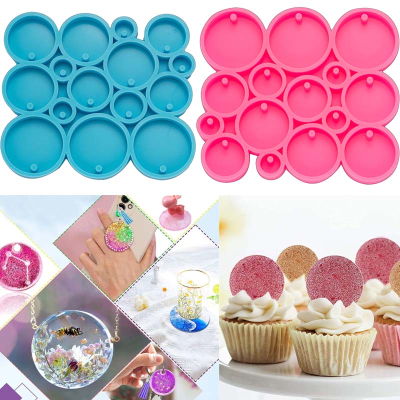 Shiny Round Circle Silicone Keychain UV Resin Epoxy Casting Mold for DIY Earring Craft Jewellery Making Materials Tool Supplies