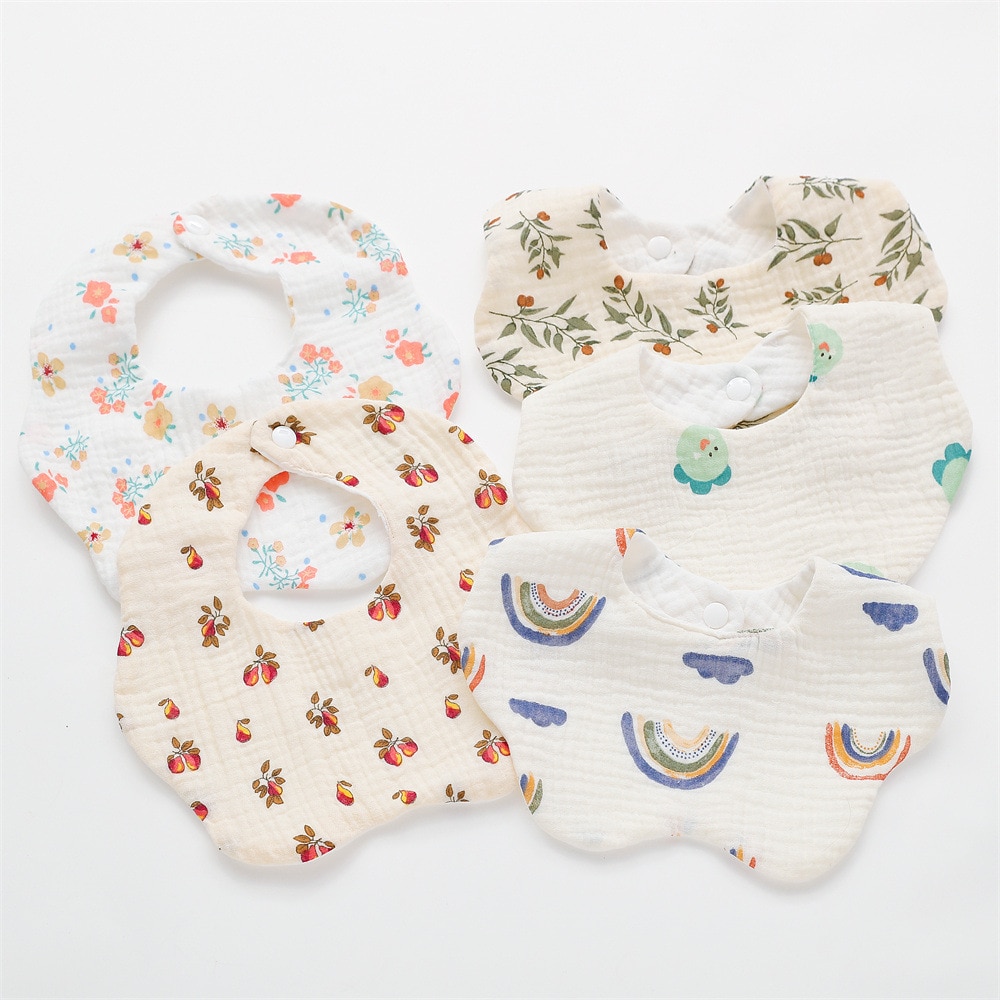 Cotton Gauze Print Baby Bibs New Wave Absorbent Saliva Towel Newborn Burp Cloths Bandana Scarf for Boys Girls Feeding Drool Bib