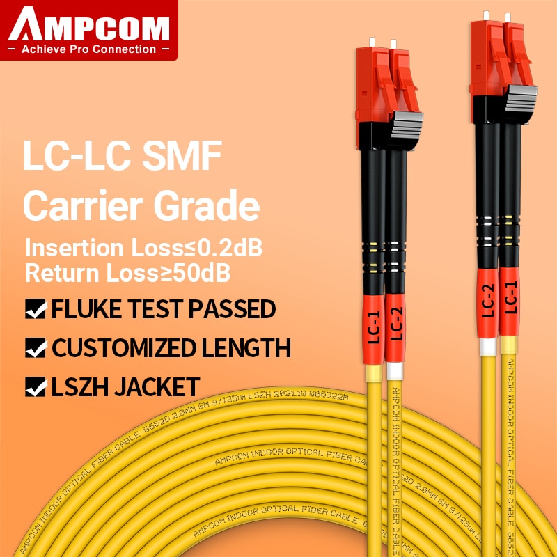 AMPCOM LC to LC UPC Fiber Optical Patch Cable Singlemode Duplex SMF 9/125μm Single Mode Bend Insensitive 2.0mm Fiber Optic Cord