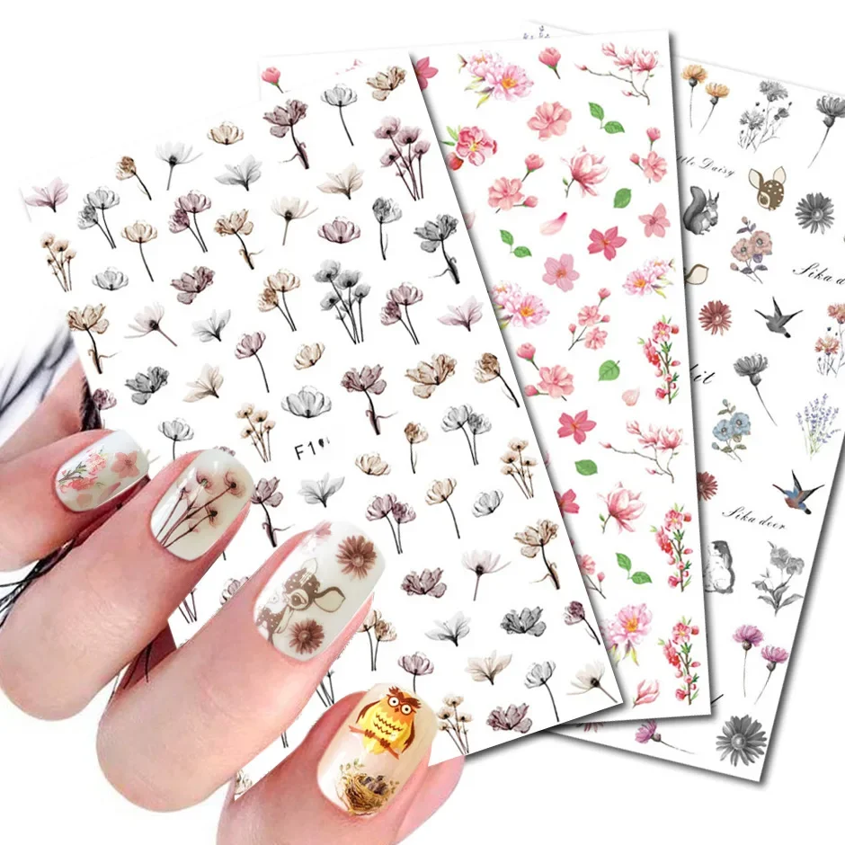 3D Dandelion Peach Blossom Maple Leaf Nail Sticker Nail Art Decoration Color Flower Nail Decal Nail