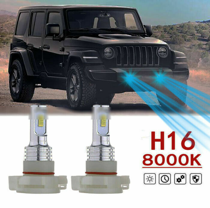 2x 8000K Ice blue LED Bulbs for Jeep Wrangler 2010-2020 Fog Lights H16 5202 70W