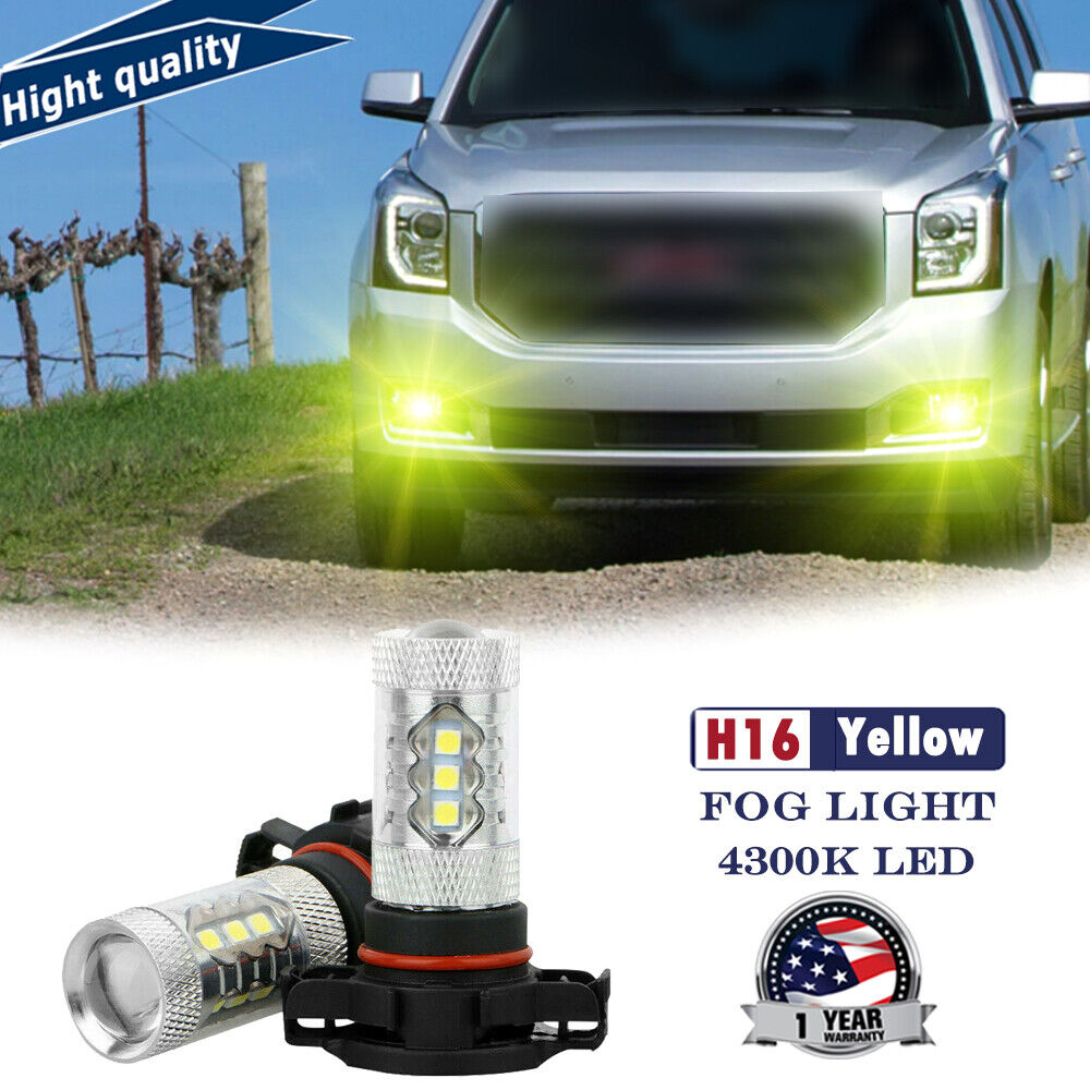 Pair Bright LED Fog Light 80W 4300K H16 Upgrade For GMC Yukon 07-16 Canyon 15-17