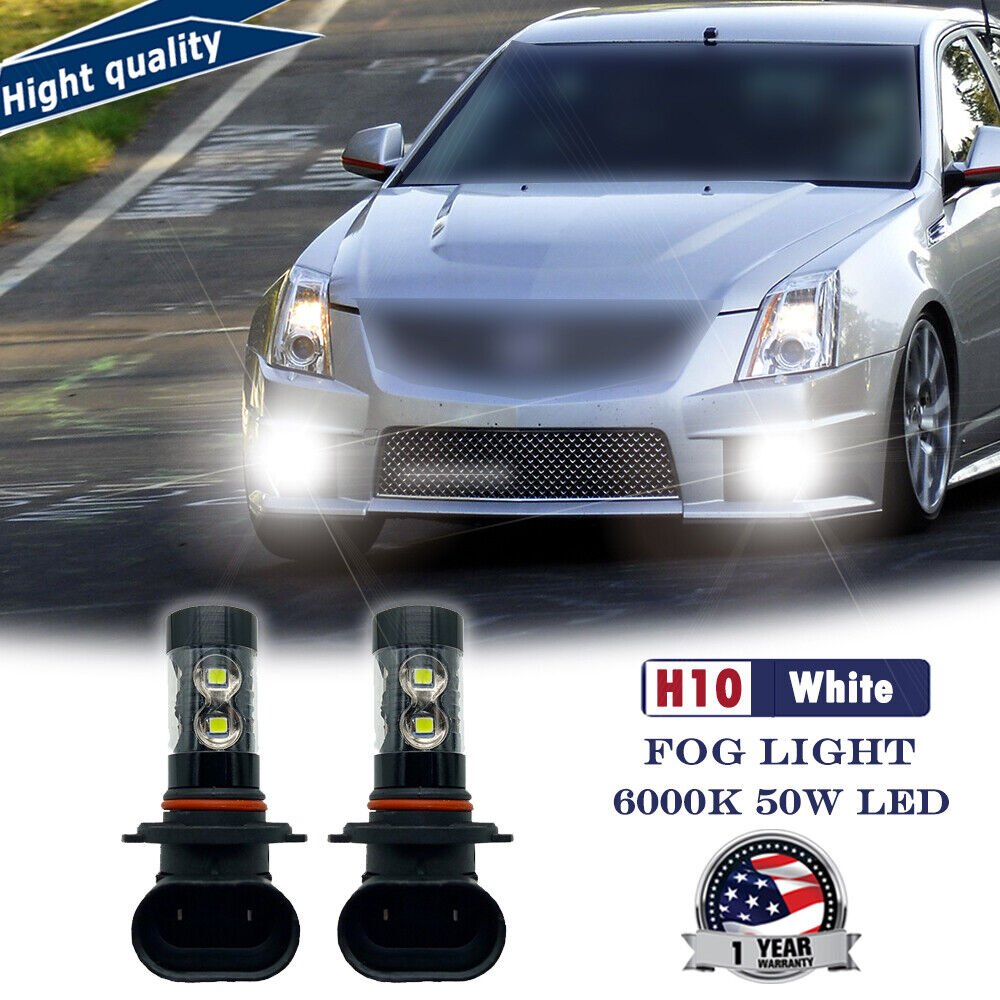 2x Bright 10 SMD LED Fog Light Bulbs H10 9140 Clear White 100W 2000LM High Power