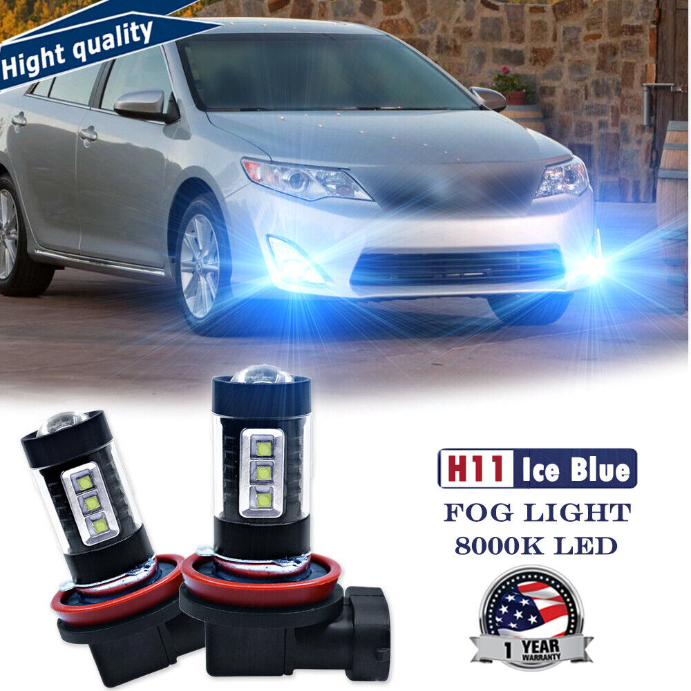 80W Bright Ice Blue H8 H11 LED Fog Driving Light Bulbs 2x For 07-14 Toyota Camry