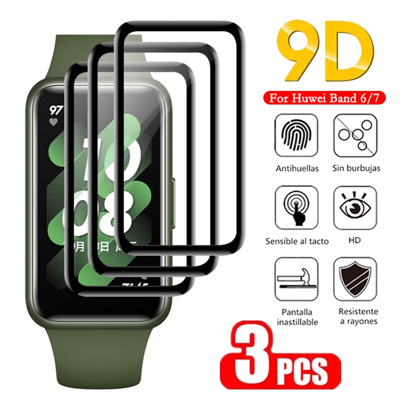 3PCS 9D Tempered Soft Glass Watch Film For Huawei Band 7 Screen Protector For Honor Band 6 5 4 3 Smart Wristband Protective Film