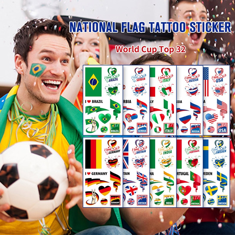 2pc/set Tattoo Stickers Soccer Tattoos - Football Match Body Art Decoration National Flag Tattoos for Men Women Kids
