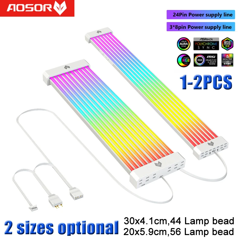 COOLMOON AOSOR ARGB  LED Light Strip for 24PIN Motherboard Power Extension Cable Aura Sync Flexible